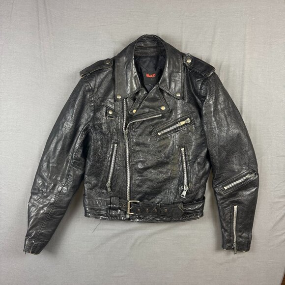 Vintage Bristol Golden Crown Leather Motorcycle Jacket Mens Medium Black Buckle - Picture 1 of 13